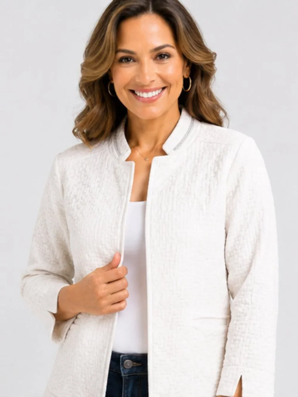 NWT Onque Casual Marina Day Trip Fly-Away Texture Jacket W/Rhinestone Collar 2XL